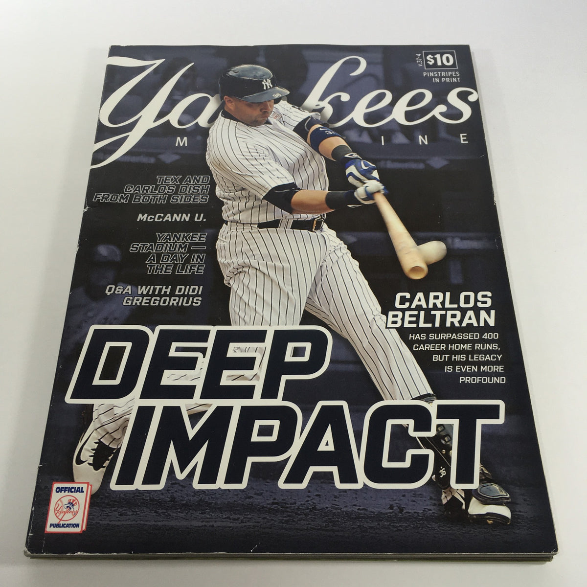 Yankees Magazine June 2016 Volume #37-4 cover featuring Carlos Beltran in action, showcasing his deep impact on the New York Yankees.