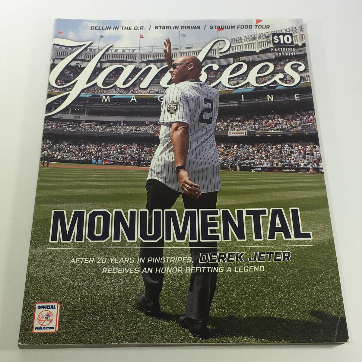 Cover of Yankees Magazine: May 2017 Volume 38-3 showcasing Derek Jeter in pinstripes, commemorating his 20-year career with the New York Yankees.