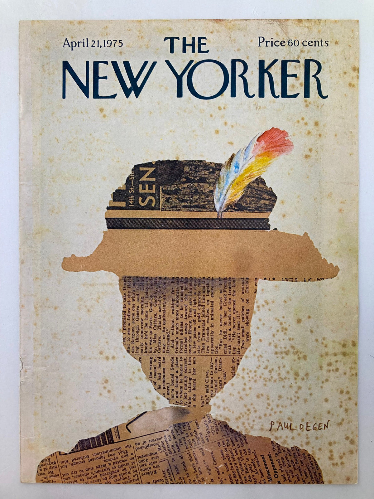 COVER ONLY The New Yorker April 21 1975, displaying the artistic design 'Princess of Power' by Paul Degen, highlighting a unique silhouette adorned with colorful feather accents.