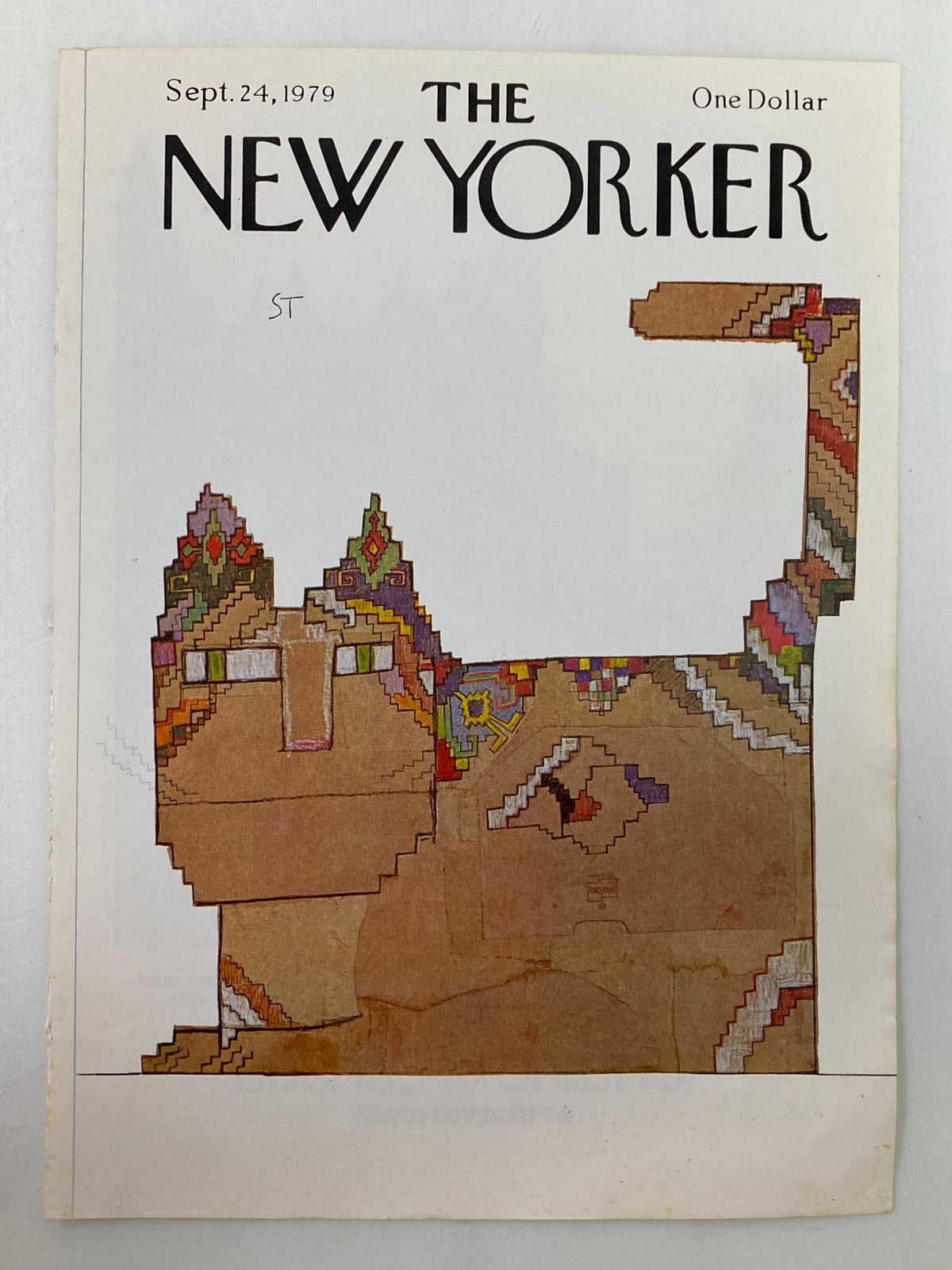 Cover of The New Yorker September 24, 1979 showcasing the iconic artwork titled 'Box Cat' by Saul Steinberg, featuring a whimsical cat design.