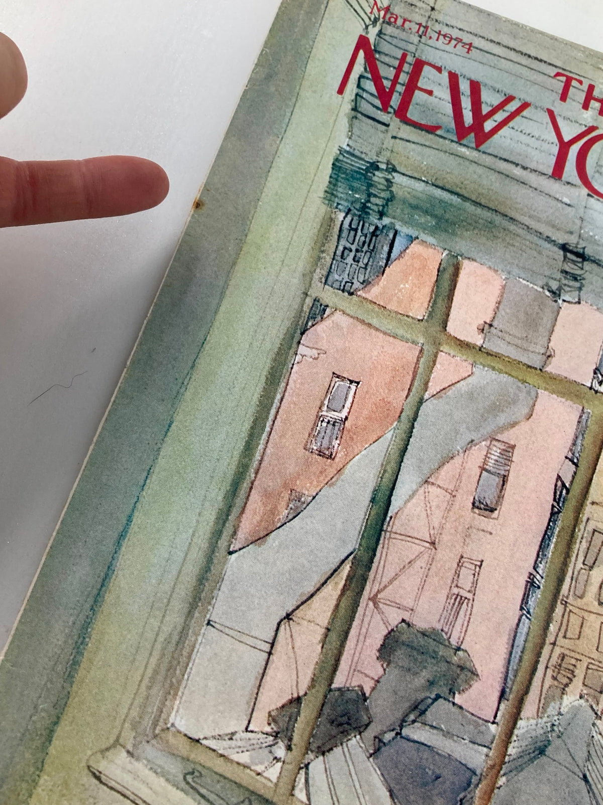 COVER ONLY The New Yorker March 11 1974 Window Bird by James Stevenson, featuring a close-up view highlighting minor wear on the vintage cover with artistic details visible.