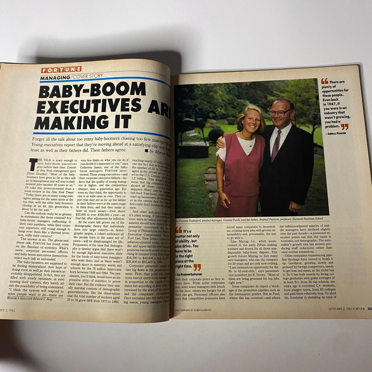 Fortune Magazine September 2, 1985 cover featuring the article 'Baby-Boom Executives Are Making It', showcasing insights into young executive success during economic uncertainty.