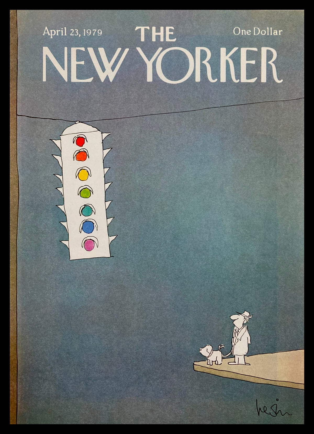 COVER ONLY The New Yorker April 23 1979 featuring the artwork 'Stop Light' by Arnie Levin, showcasing a whimsical traffic light and a man with a dog, perfect for collectors and fans of iconic magazine art.