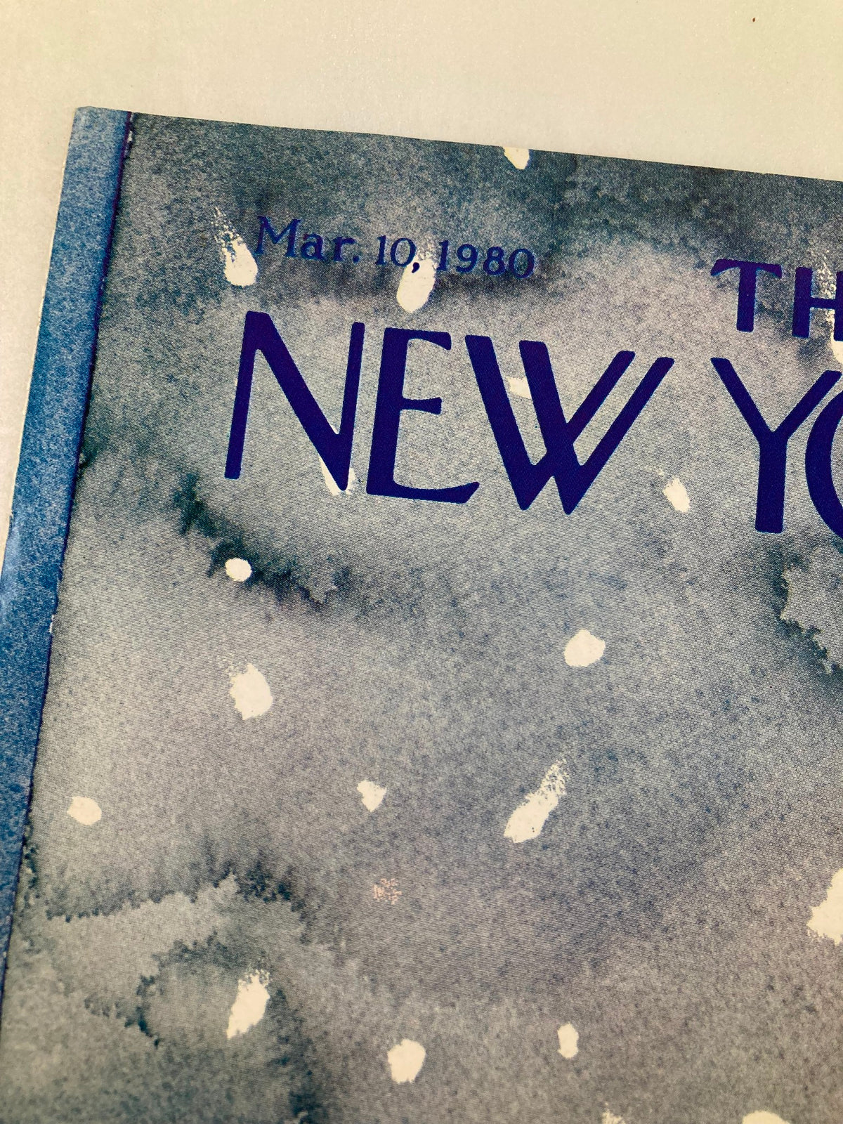 Close-up of The New Yorker March 10 1980 cover highlighting the magazine title and publishing date, featuring a snowy theme by Eugene Mihaesco.