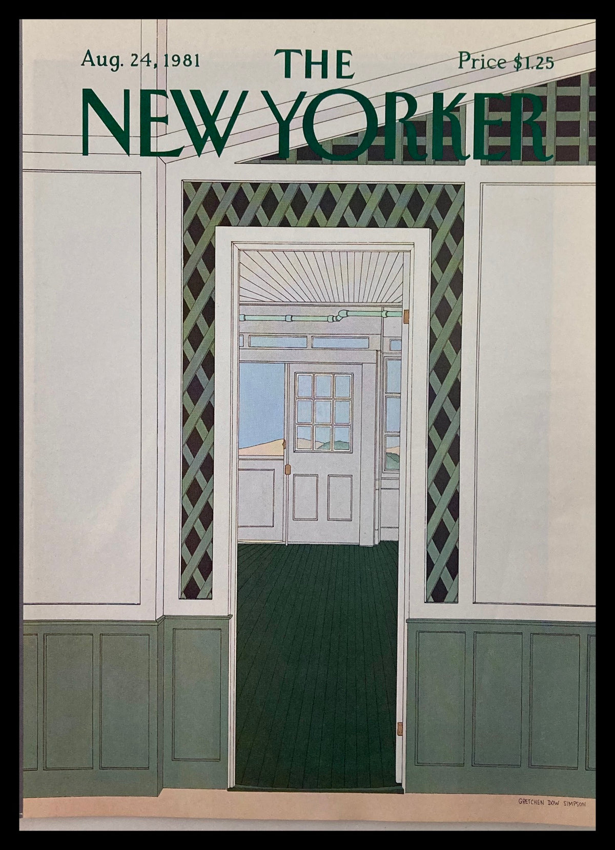 COVER ONLY The New Yorker August 24 1981 Beach House by Gretchen S. showcasing an interior view with an open doorway and ornate wall details.