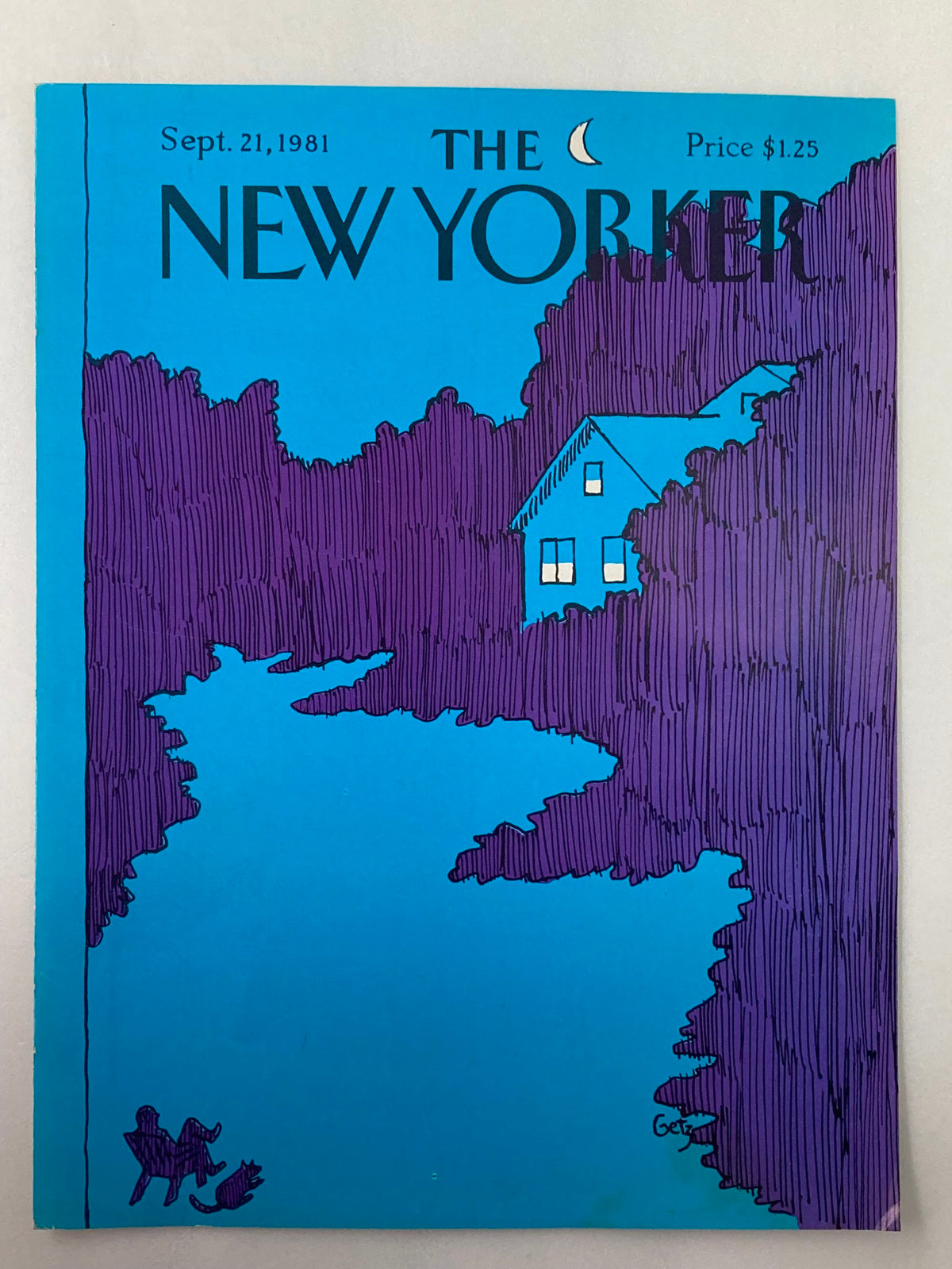 The New Yorker magazine cover from September 21, 1981, showcasing the 'Lakeside' illustration by Arthur Getz, highlighting a tranquil lakeside scene with a home and tranquil surroundings.