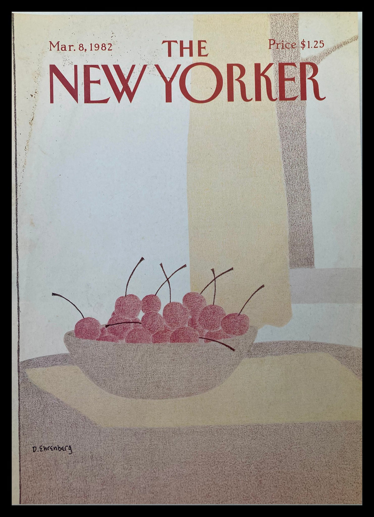 COVER ONLY The New Yorker March 8 1982 Cherry Bowl by D. Ehrenberg showcasing a beautifully artistic illustration of a bowl of cherries, perfect for collectors.