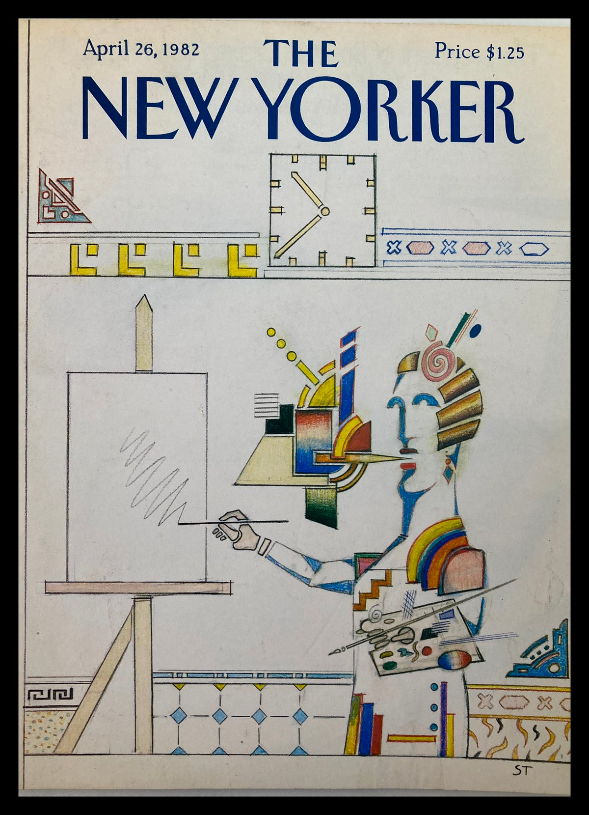 Cover of The New Yorker dated April 26, 1982, featuring a colorful painting by Saul Steinberg, depicting an artist at an easel.
