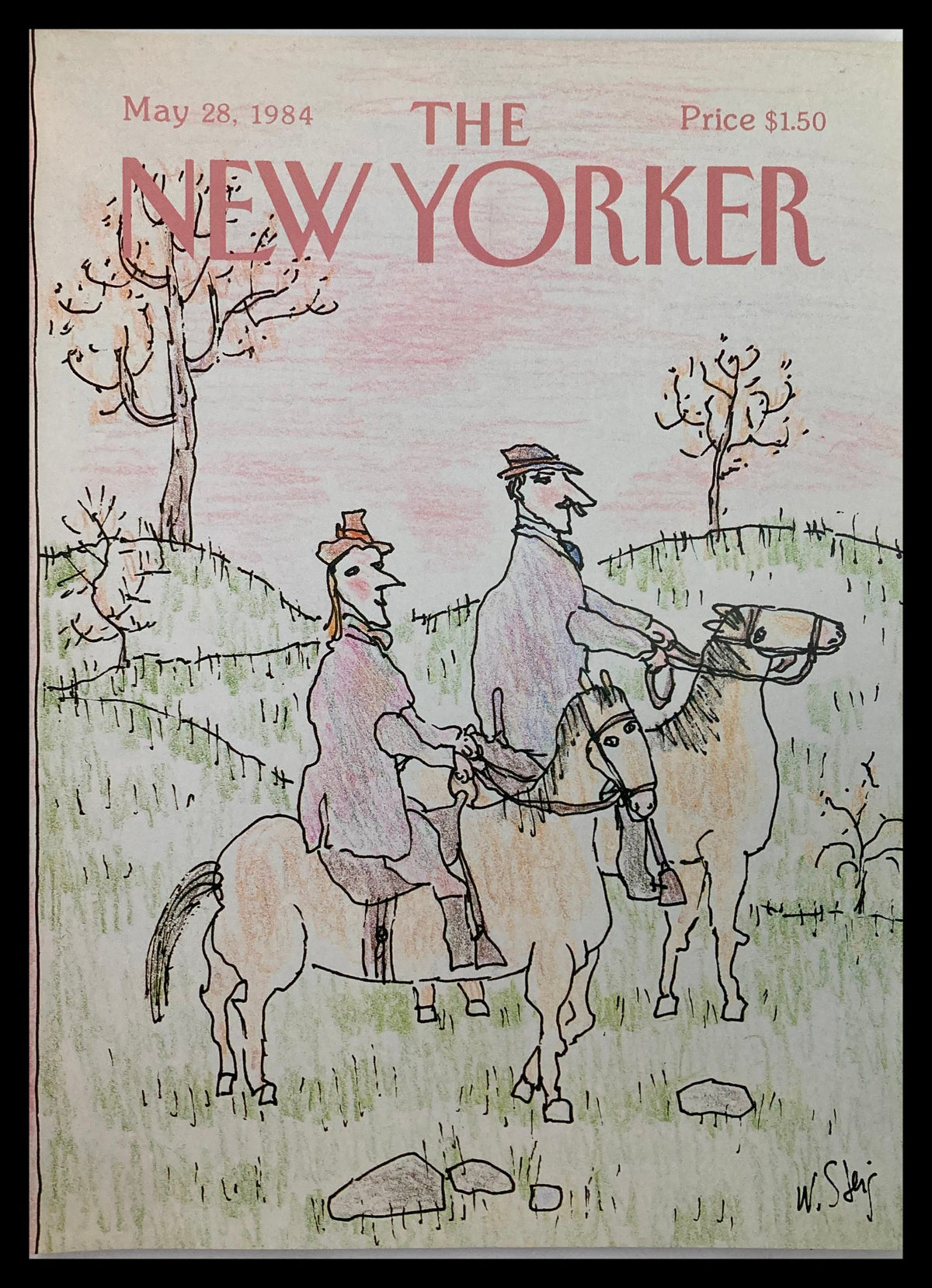 COVER ONLY The New Yorker May 28 1984 Cowboy by William Steig, featuring a whimsical illustration of two cowboys on horseback against a pastel background.