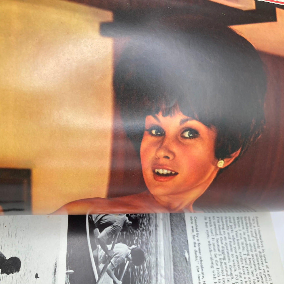 Inside spread of the VTG Playboy Magazine July 1969, highlighting stylish photography and nostalgic content, including a close-up of a model with striking features.