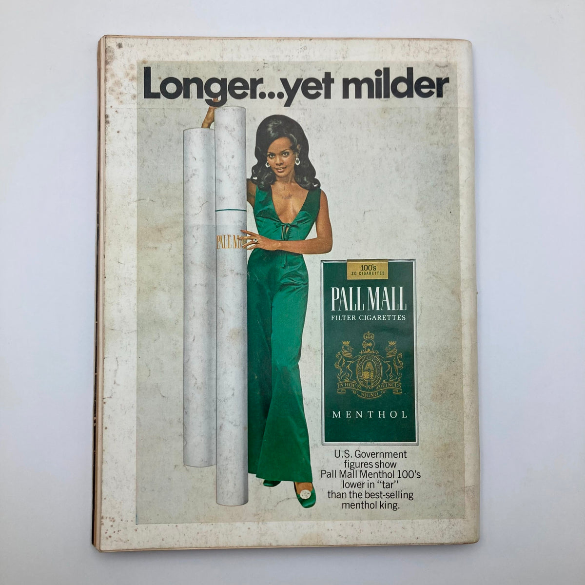 VTG Playboy Magazine November 1969 rear cover featuring an advertisement for Pall Mall cigarettes with a model in a green dress, reflecting 1960s advertising style.