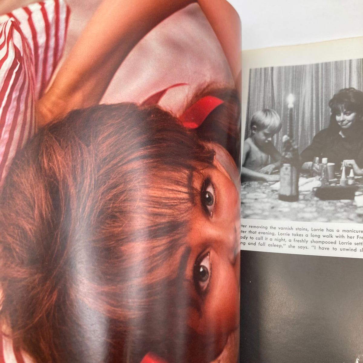 Interior page from Playboy Magazine February 1969, featuring a close-up image of Lorrie Menconi showcasing her beauty and the magazine's classic style.