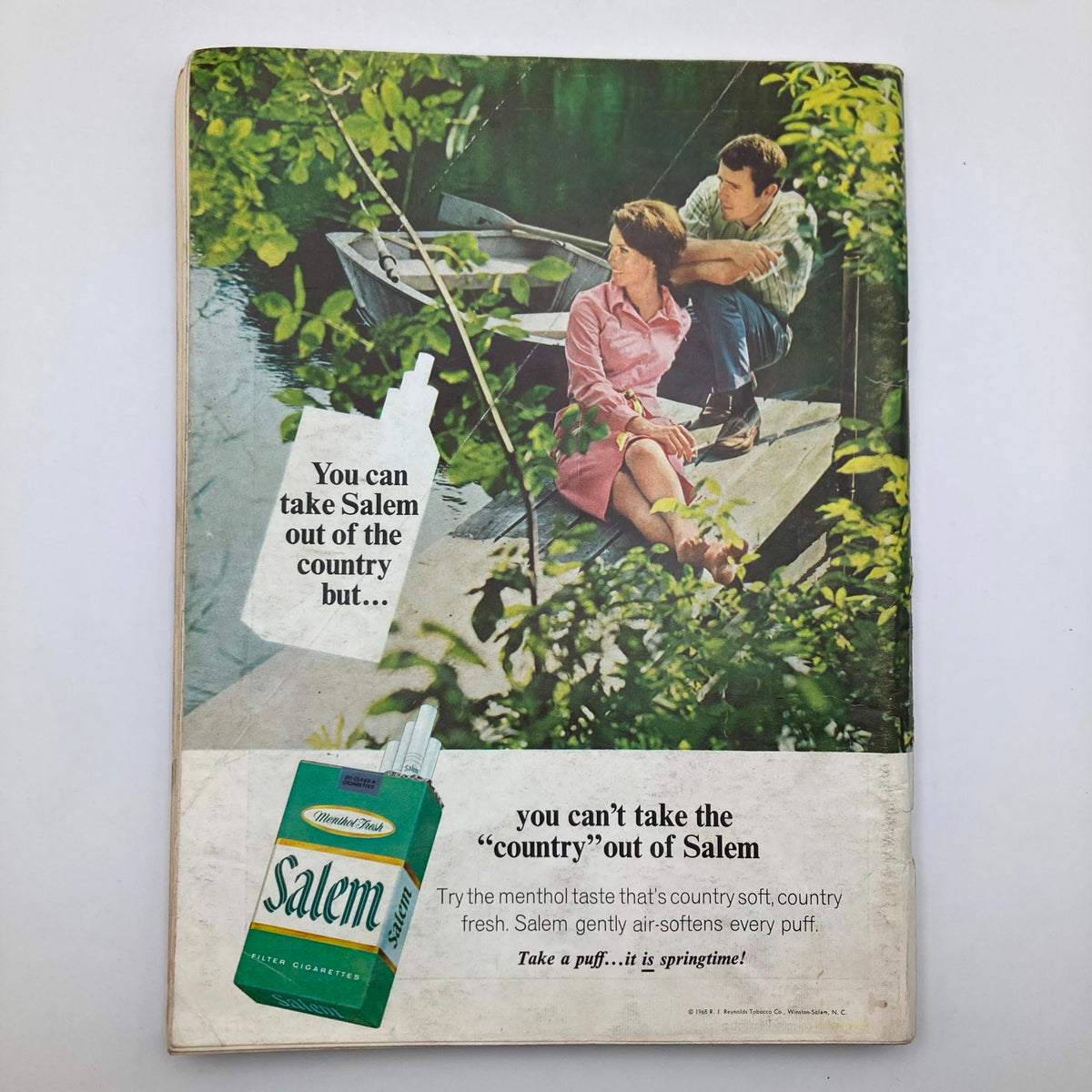 Back cover of Playboy Magazine February 1969, featuring an advertisement for Salem cigarettes with a scenic outdoor couple setting.