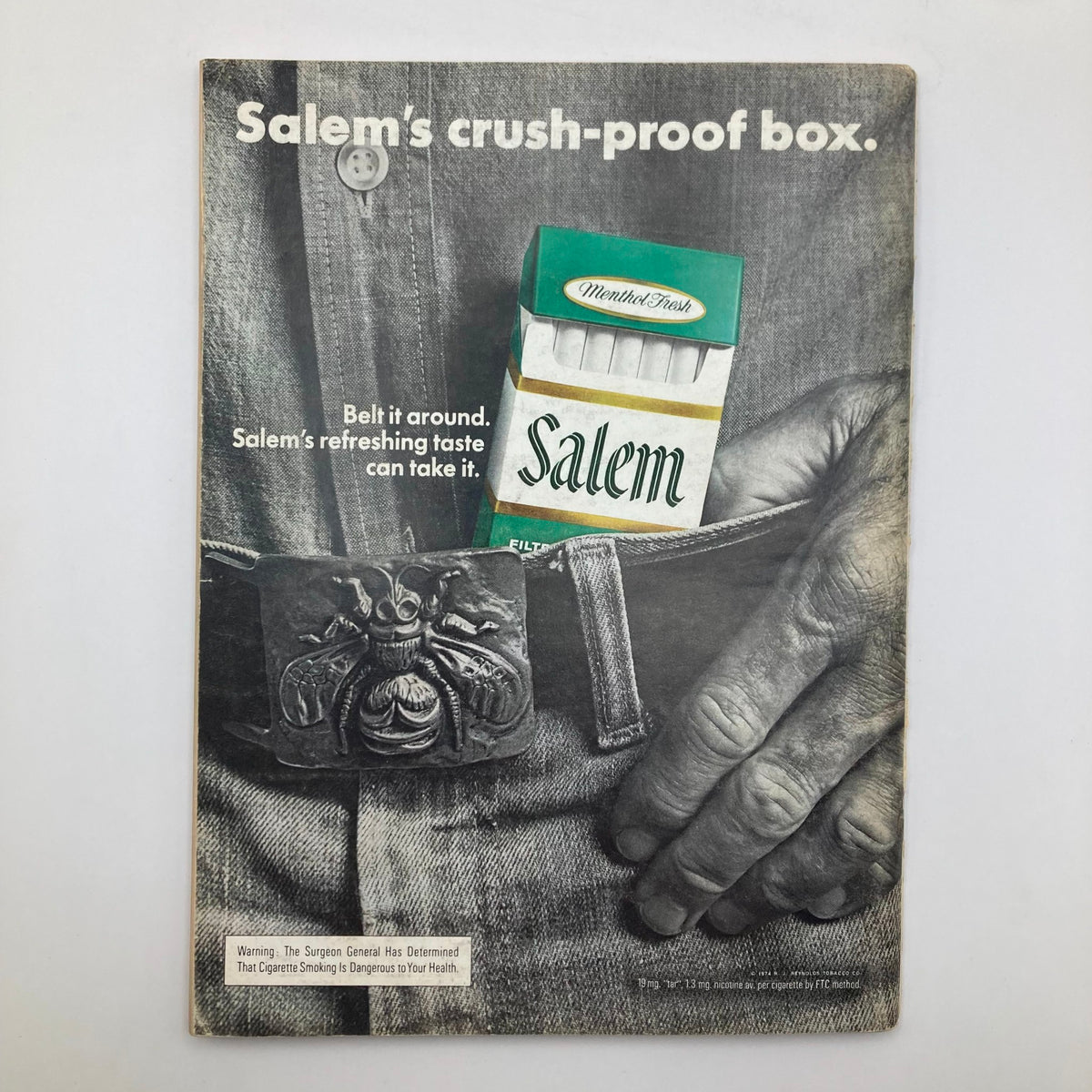 Back cover of VTG Playboy Magazine February 1975 displaying an advertisement for Salem cigarettes, emphasizing vintage advertising from the era.