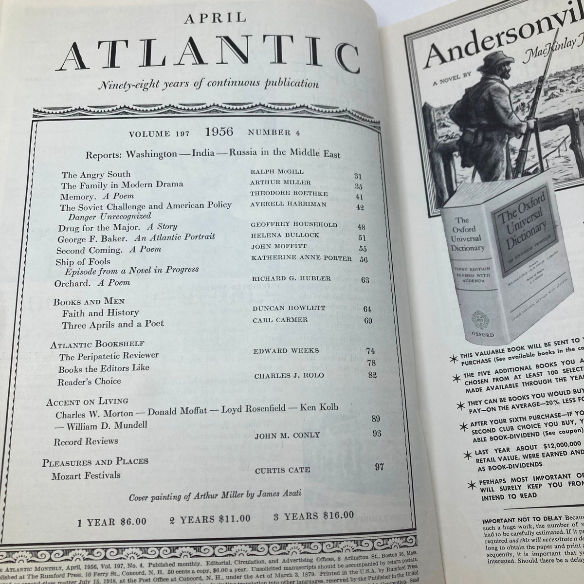 Vintage The Atlantic Magazine April 1956 The Family in Modern Drama No Label