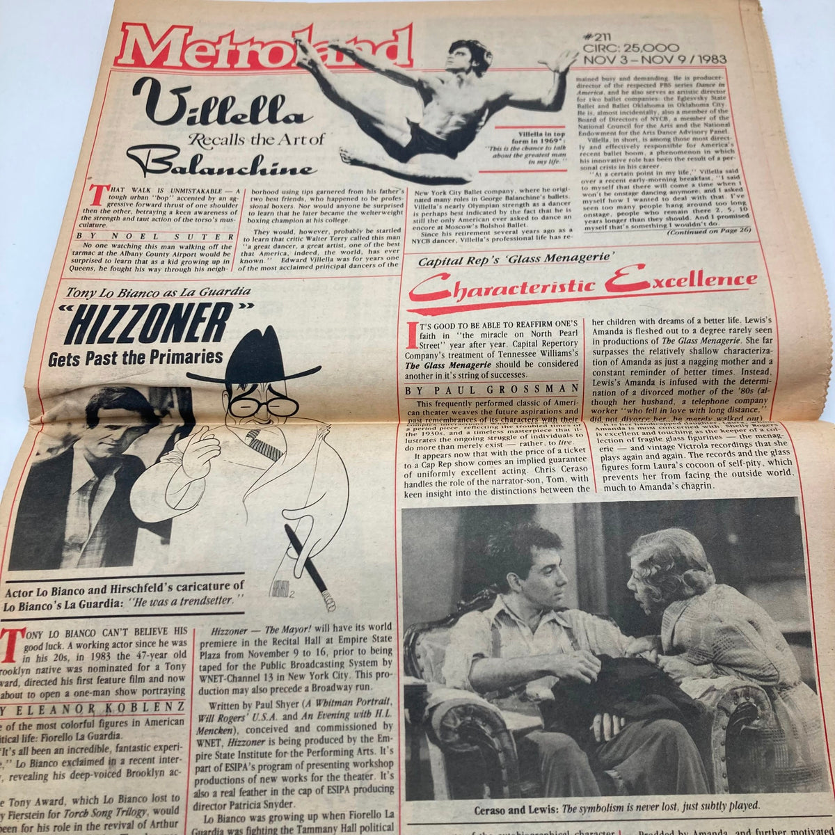 Inside page of VTG Metroland Magazine from November 3, 1983, highlighting a feature on George Balanchine. The article includes illustrated and photographic content discussing Balanchine's contributions to dance and theater.