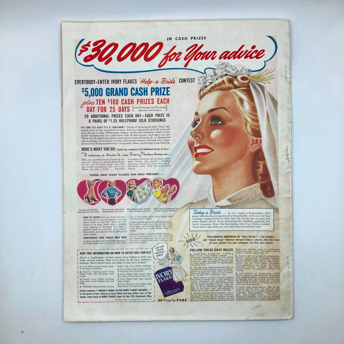 Advertisement from VTG McCall's Magazine June 1939 promoting the 'Help-a-Bride' contest with a bride illustration and details about cash prizes.
