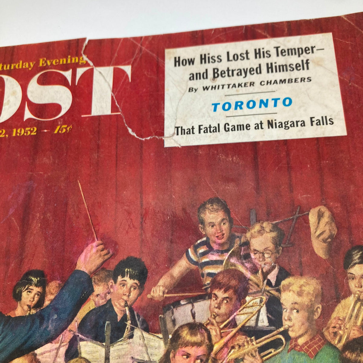 Cover of the Saturday Evening Post Magazine March 22 1952 featuring school theatre scene with children performing and an article about Whittaker Chambers.