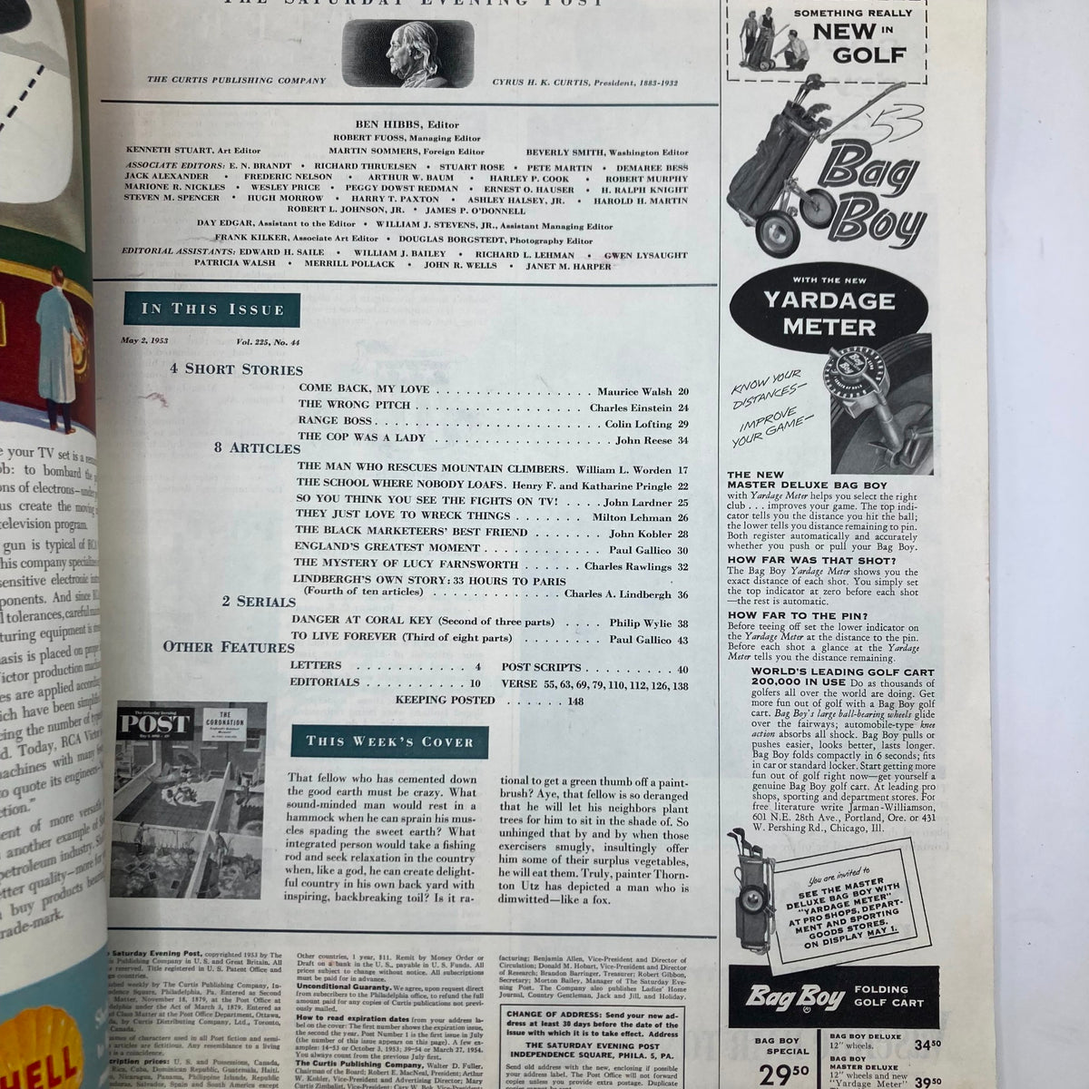 Saturday Evening Post Magazine May 2, 1953 - Dimwitted Like a Fox inner pages showcasing various articles and features from the issue, emphasizing mid-20th century life.