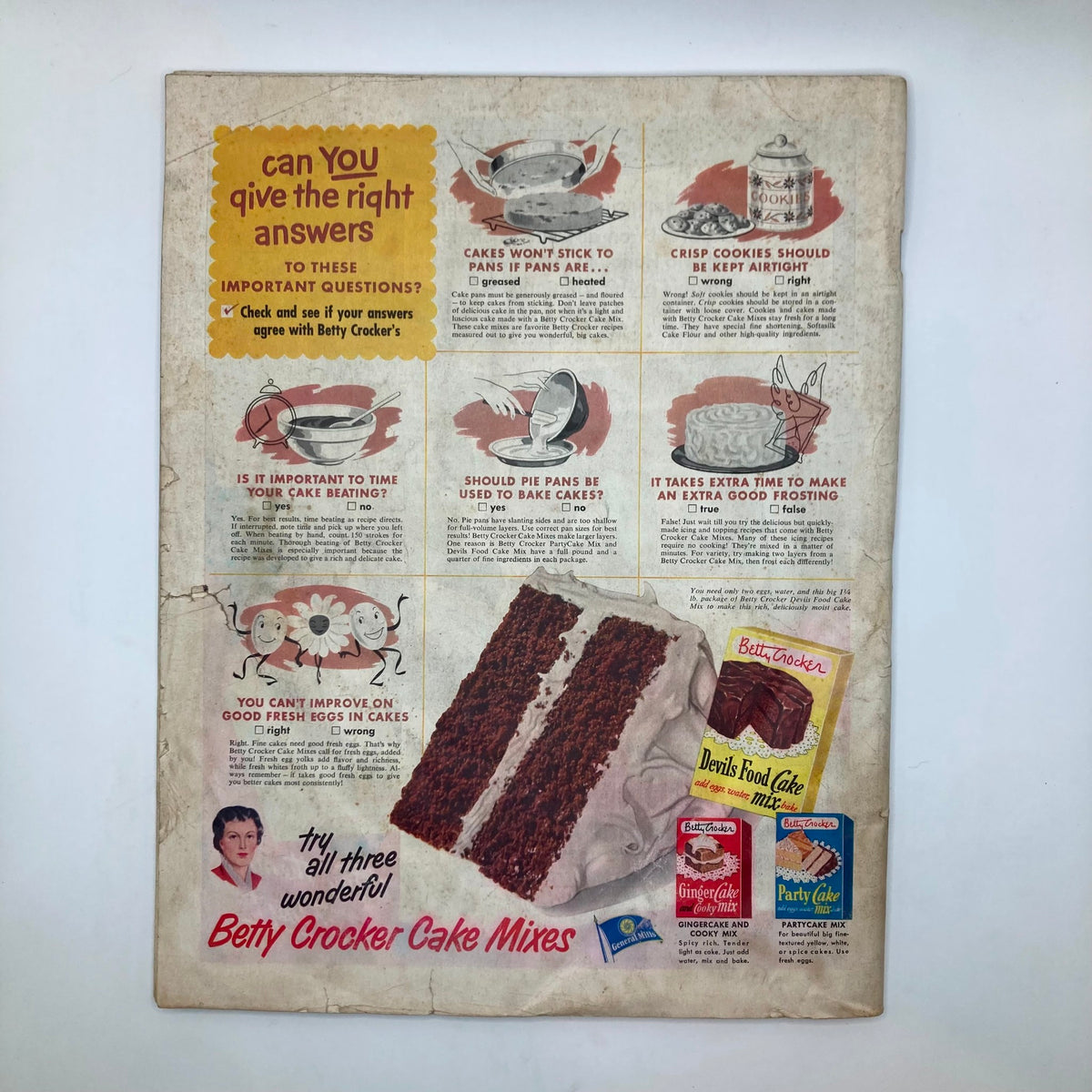 Back cover of the Saturday Evening Post Magazine March 1 1952 featuring Betty Crocker cake mix advertisement.