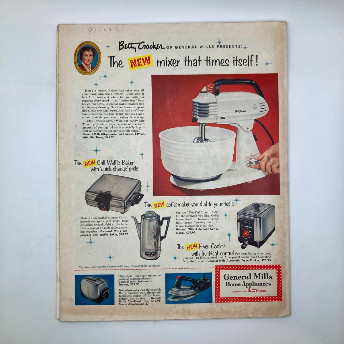 Back cover of Saturday Evening Post Magazine dated October 10, 1953 with an advertisement for Betty Crocker kitchen appliances, emphasizing the new mixer and other cooking products.