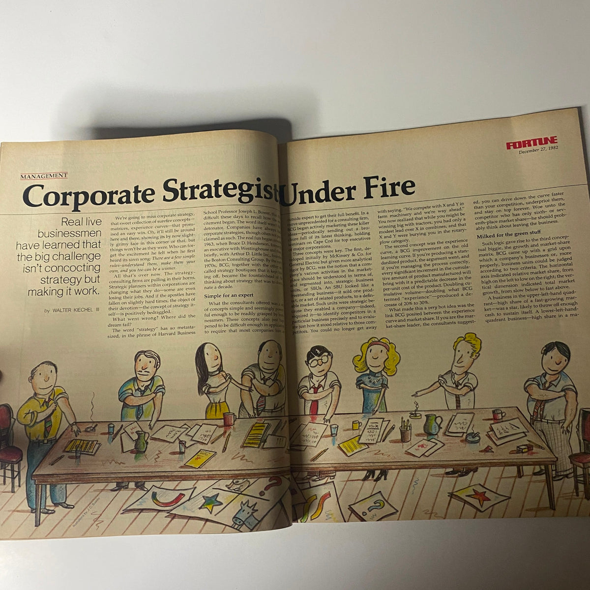 Article page from Fortune Magazine December 27, 1982 titled 'Corporate Strategists Under Fire', illustrating business strategy challenges with engaging graphics.