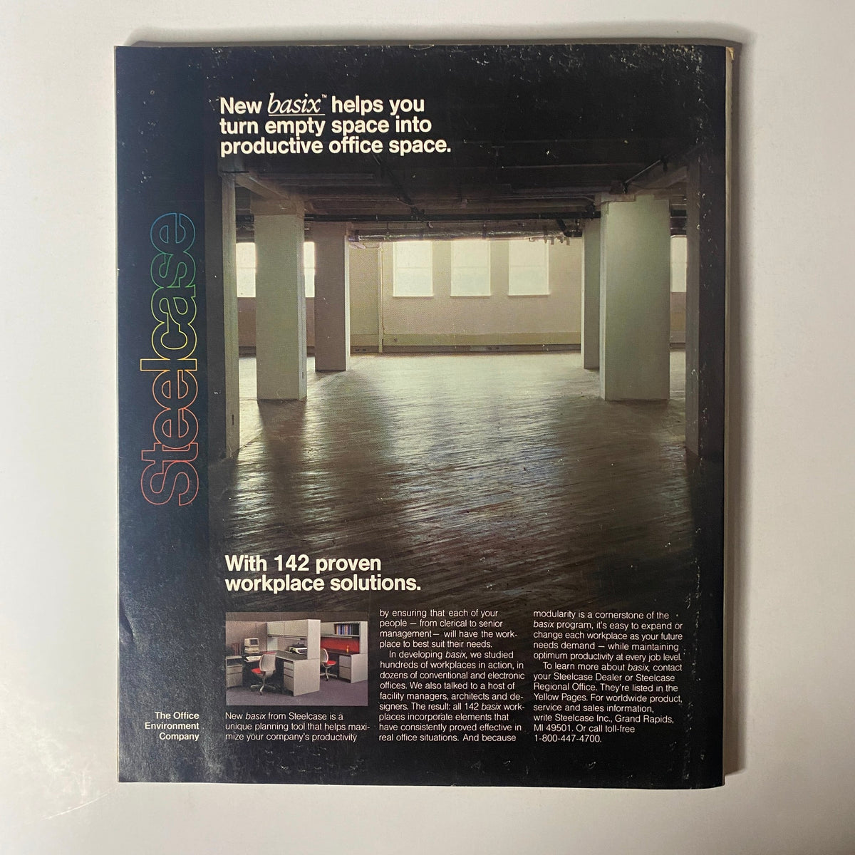 Advertisement in the back of Fortune Magazine March 18, 1985 for Steelcase, promoting office space solutions.