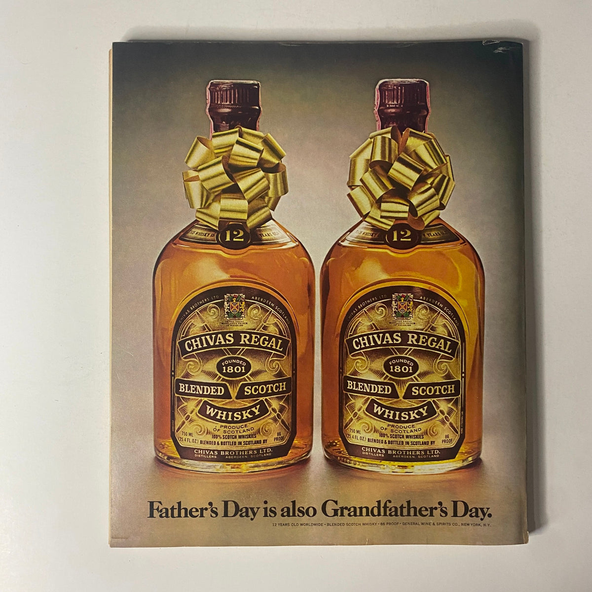 Fortune Magazine June 19, 1978 cover featuring an advertisement for Chivas Regal whisky, highlighting two bottles with gold bows and the caption 'Father’s Day is also Grandfather’s Day.'