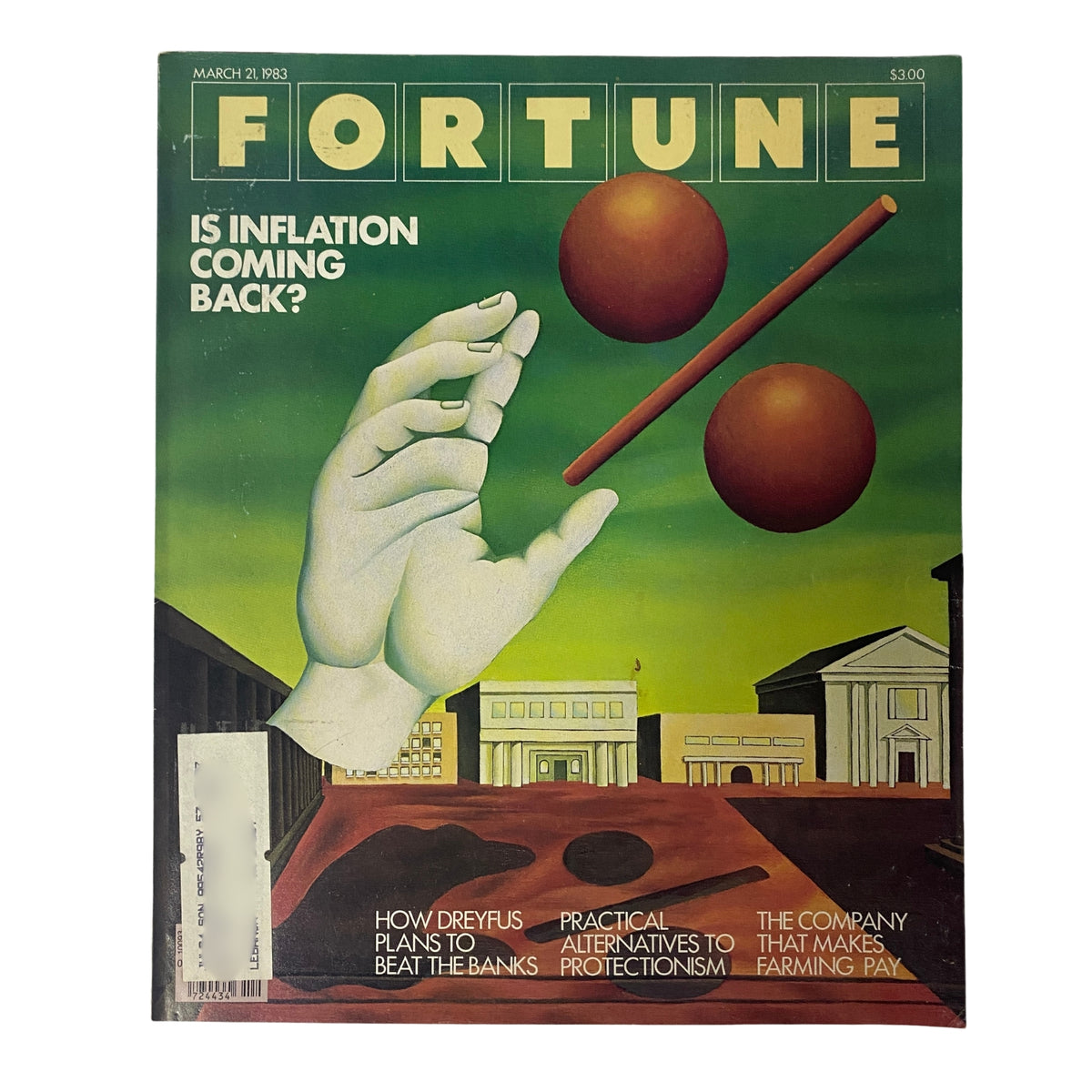 Cover of Fortune Magazine March 21, 1983, featuring the title 'Is Inflation Coming Back?' with artwork showing hands and circles symbolizing economic concerns.