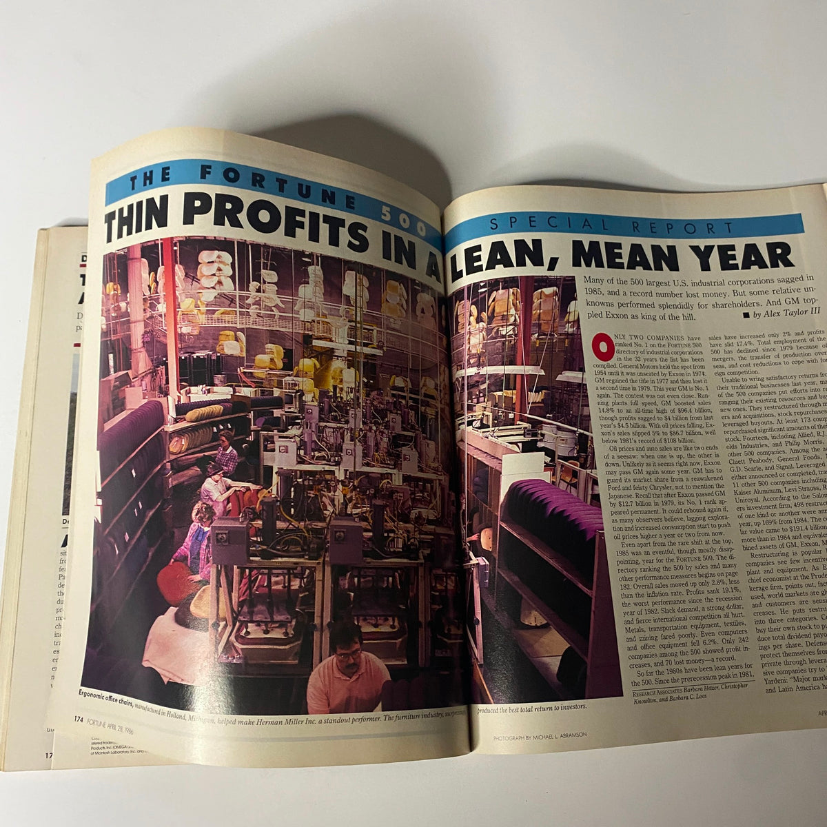 An article spread from Fortune Magazine April 28, 1986, discussing the challenges faced by major U.S. industrial corporations and market strategies.