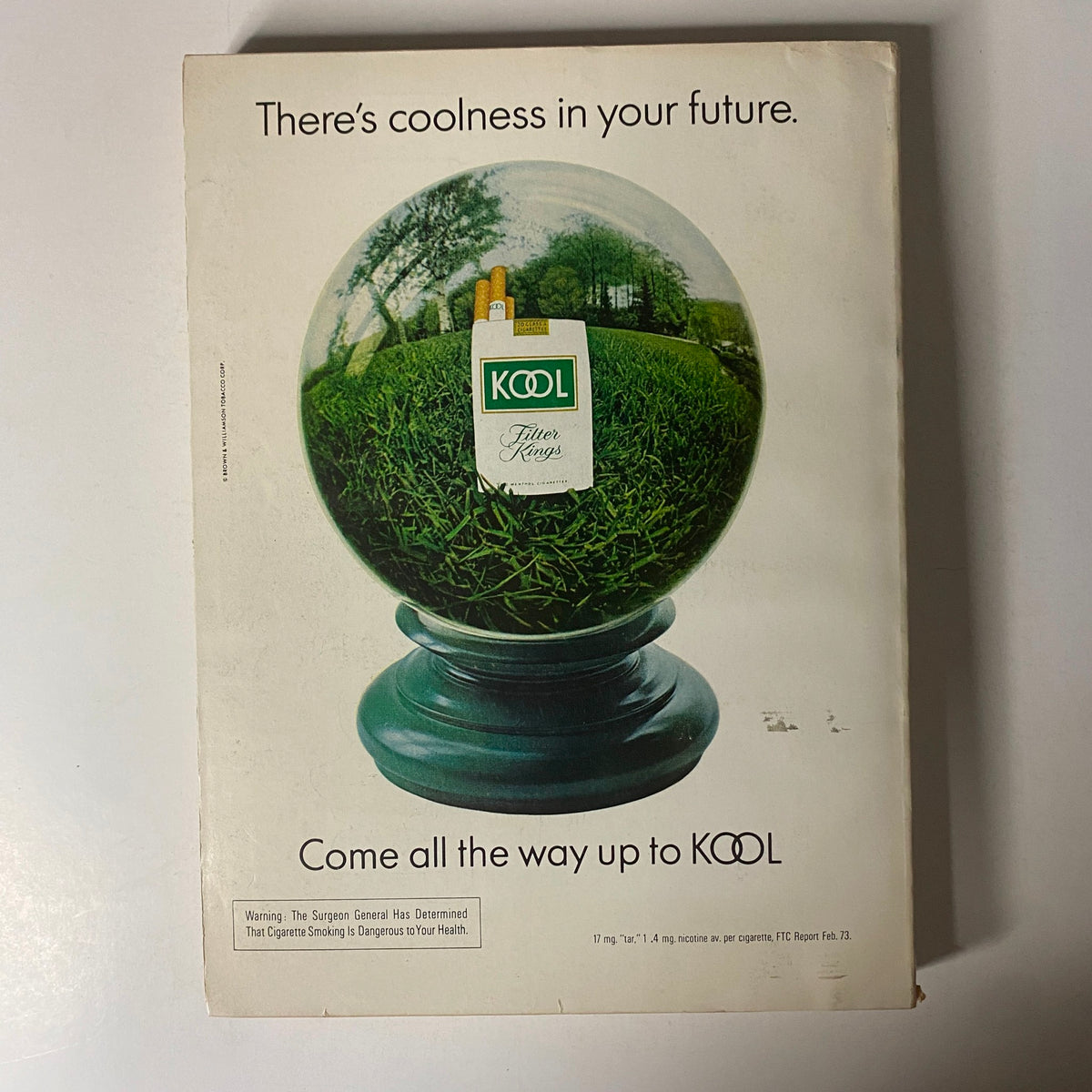 Back cover of Esquire Magazine October 1973 displaying an advertisement for KOOL cigarettes with a unique design.