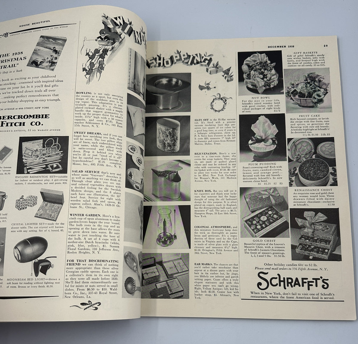 House Beautiful Magazine December 1938 displaying various Christmas shopping items and advertisements.