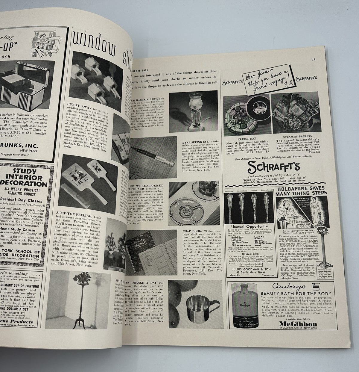 Interior page of the March 1939 House Beautiful magazine displaying various product advertisements. Reflects the design trends and home decor ideas of the time.