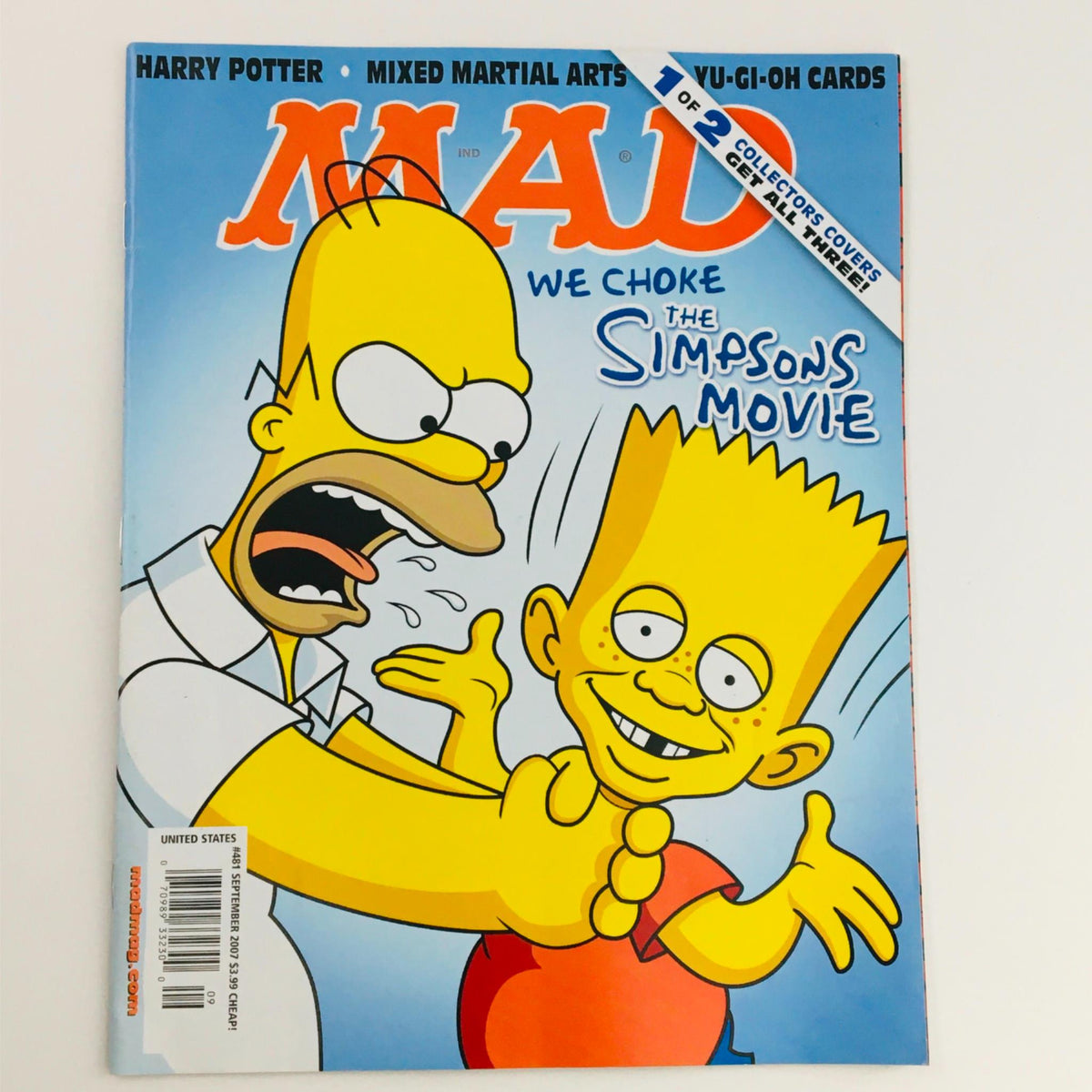 Mad Magazine September 2007 No. 481 We Choke the Simpsons Movie cover featuring Homer and Bart Simpson in a humorous pose.