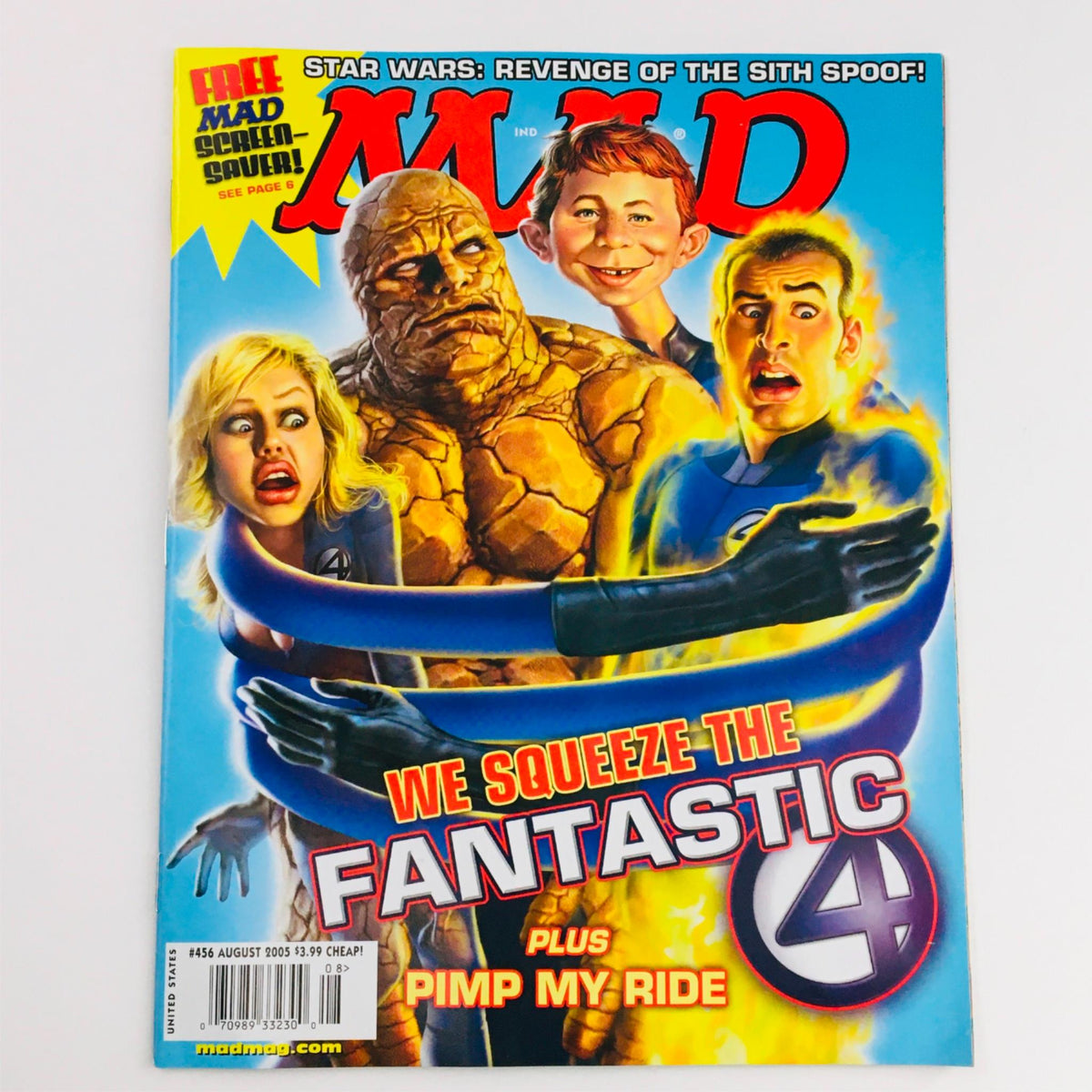 Mad Magazine August 2005 No. 456 featuring the Fantastic Four on the cover, showcasing humor and parody related to the superhero genre.