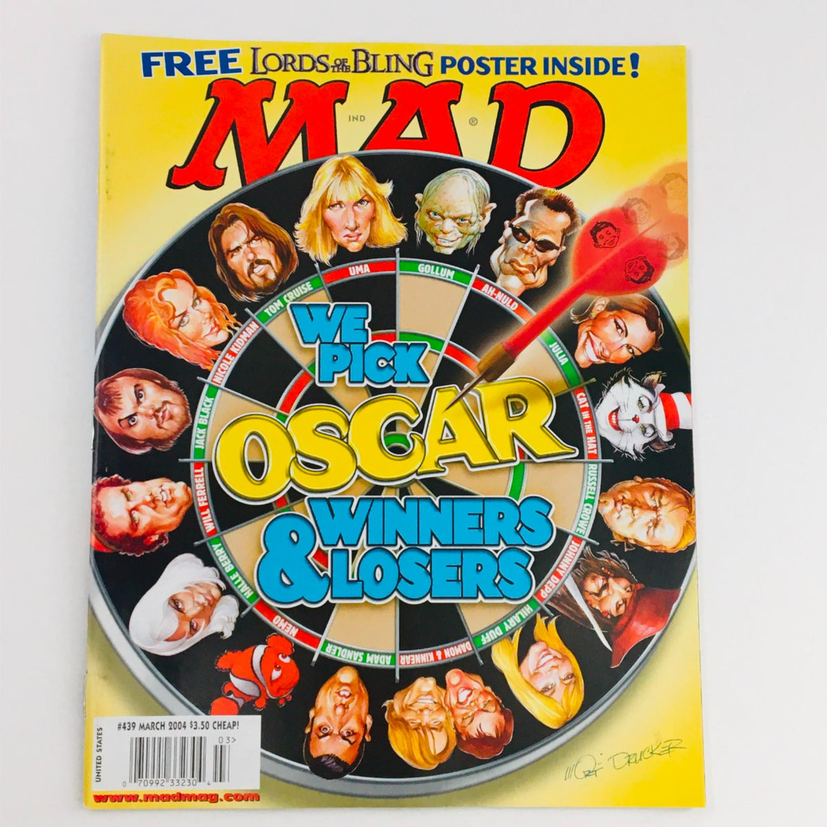 Mad Magazine March 2004 No. 439 cover featuring 'We Pick Oscar Winners & Losers' with colorful graphics and caricatures of famous personalities, in Very Fine condition.
