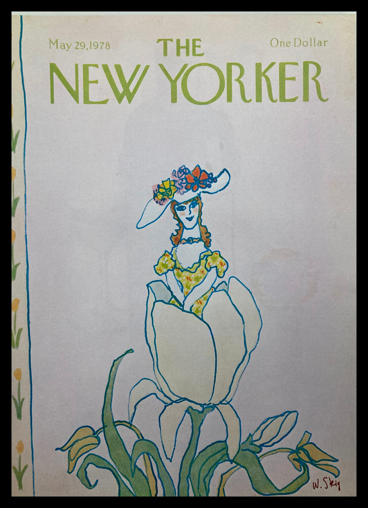 COVER ONLY The New Yorker May 29 1978 Flower Girl by William Steig, showcasing a whimsical illustration of a girl in a floral hat sitting within a tulip, representing vintage art.