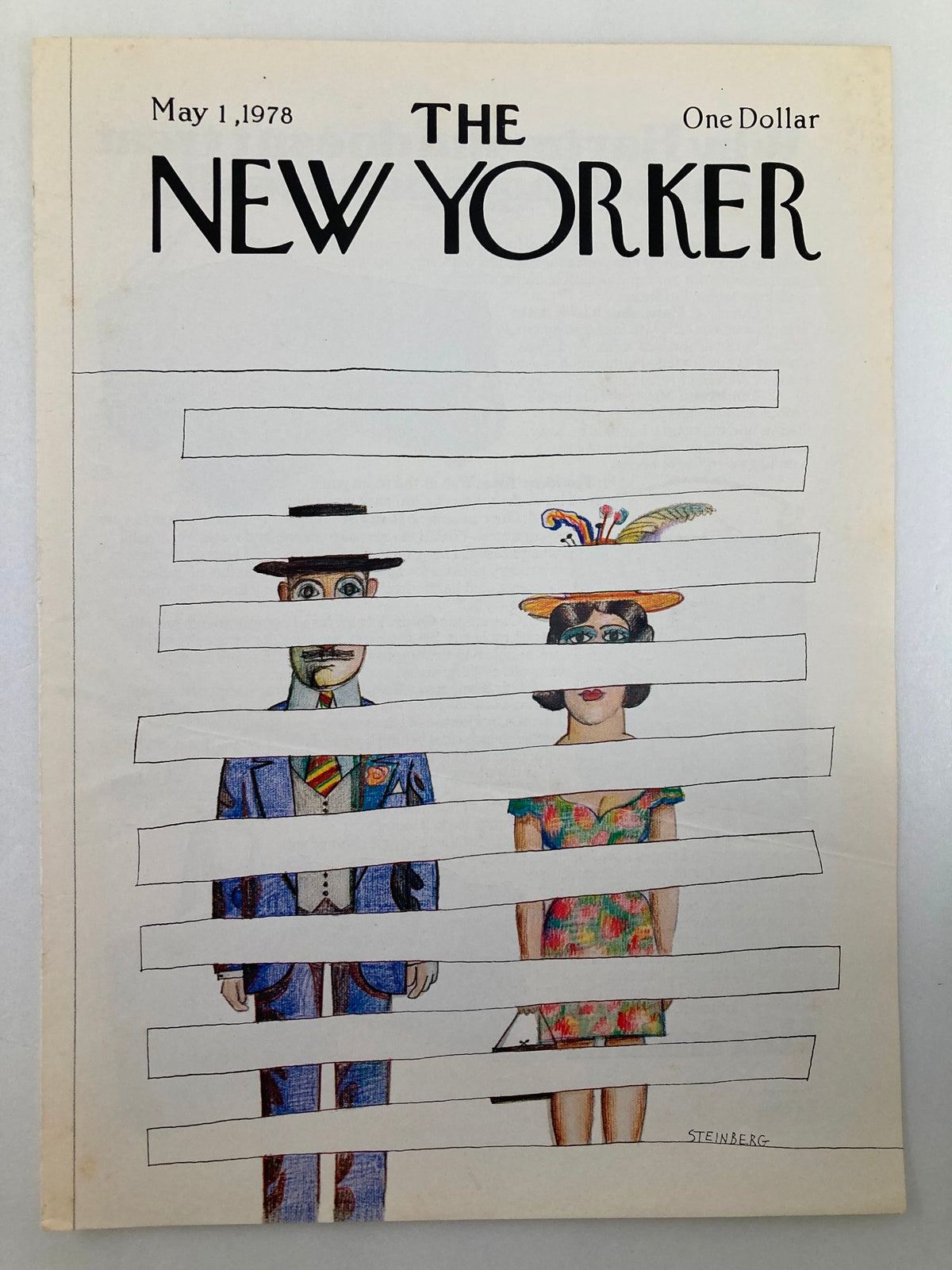 Cover of The New Yorker, May 1, 1978, with Saul Steinberg's 'Spaces' artwork, illustrating abstract figures obscured by layered lines.