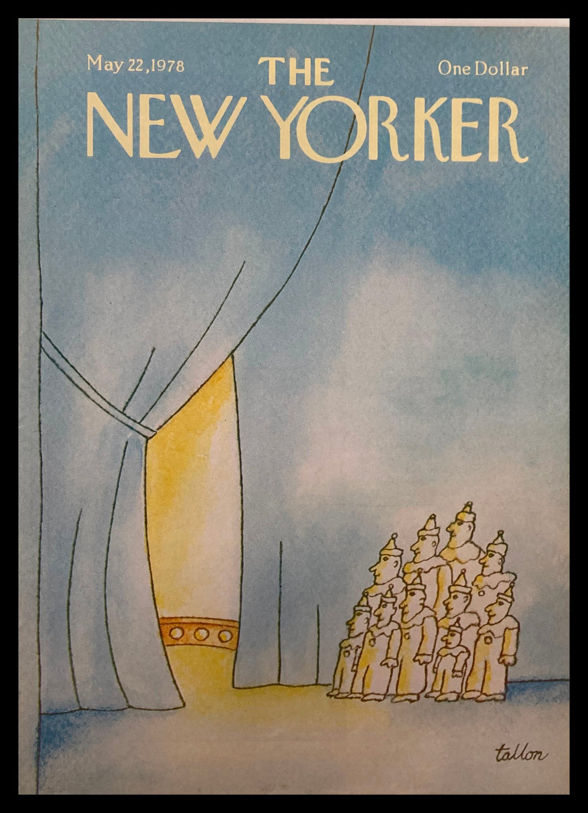 Cover of The New Yorker dated May 22, 1978, titled 'Circus Nerves' by Robert Tallon, featuring a whimsical circus scene with clowns and a theatrical curtain.