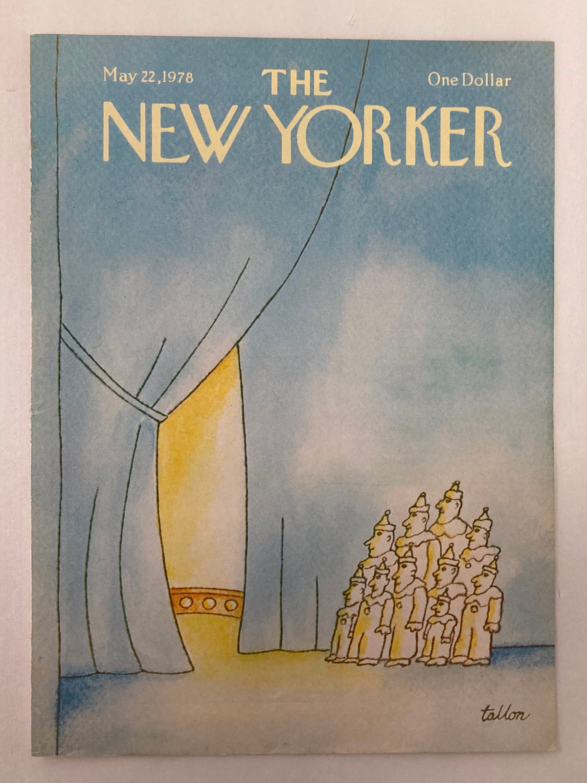 Cover of The New Yorker dated May 22, 1978, titled 'Circus Nerves' by Robert Tallon, featuring a whimsical circus scene with figures waiting behind a curtain.