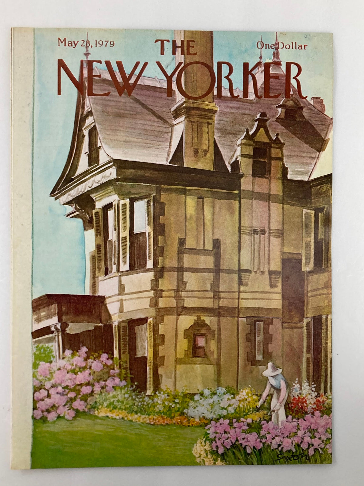COVER ONLY The New Yorker May 28 1979 with the illustration 'Big House' by Charles Saxon, depicting a beautiful Victorian-style house amid colorful floral landscaping.