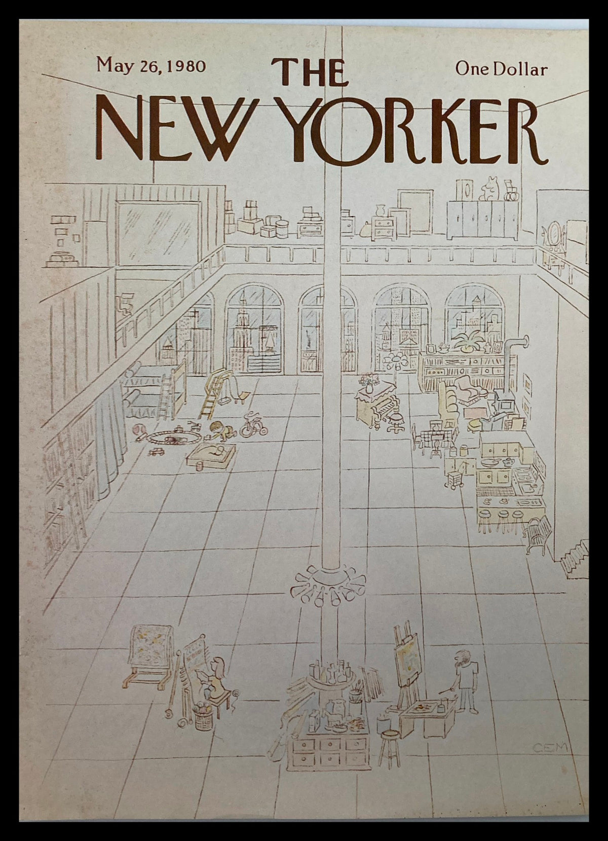 Cover of The New Yorker May 26, 1980, featuring an illustration titled 'Big Home' by Charles E. Martin, depicting a spacious interior filled with urban life and various activities.