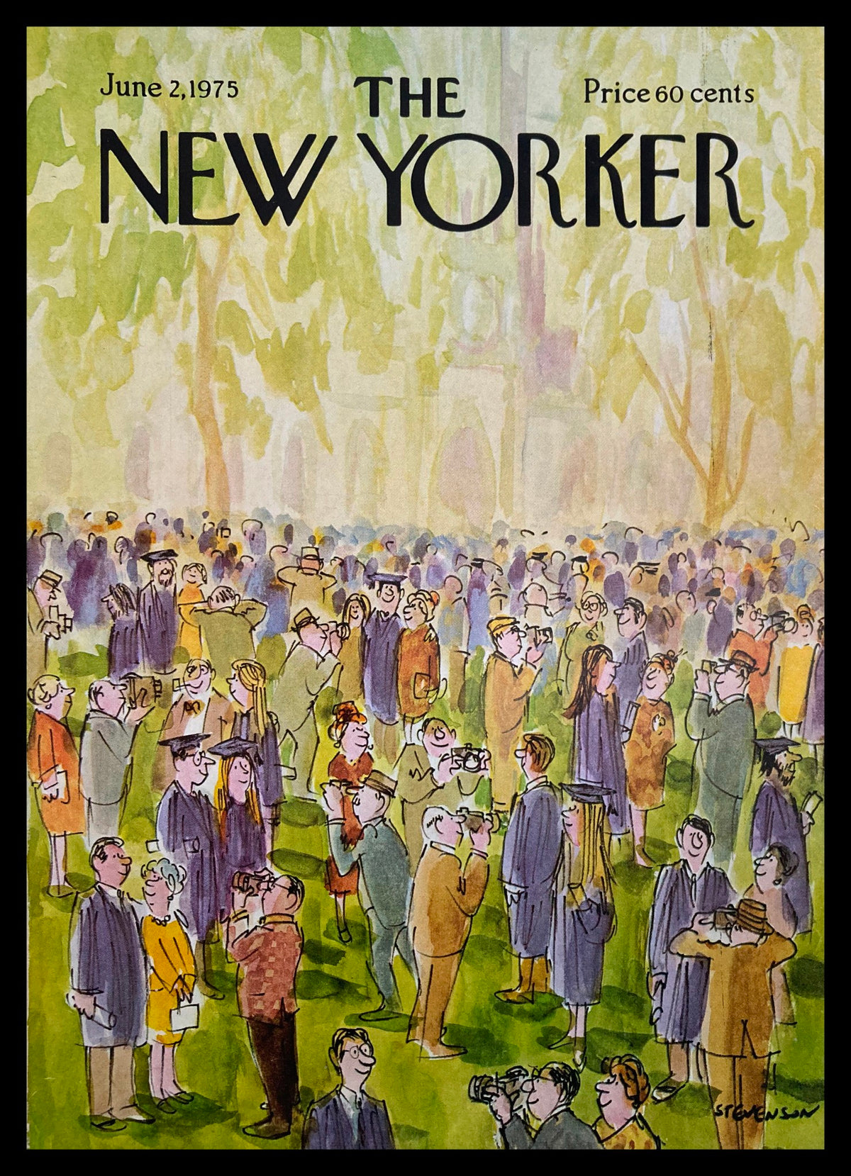 COVER ONLY The New Yorker June 2, 1975 Get-Together by James Stevenson, featuring a vibrant illustration of a crowd gathering in a park setting, perfect for collectors of vintage magazine art.