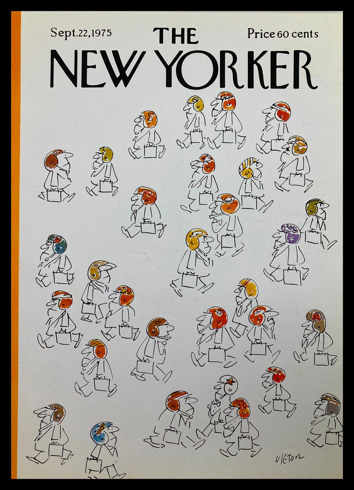 Cover art for The New Yorker September 22, 1975, titled "Busy Folks" by Dean Vietor, featuring whimsical illustrations of bustling figures in the city.