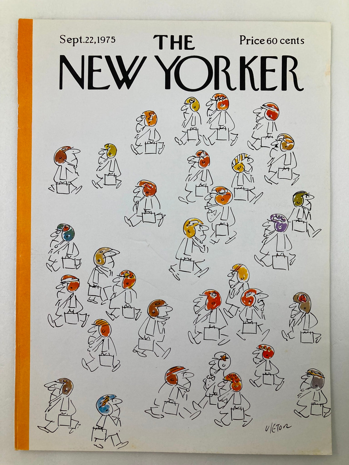 Cover art for The New Yorker September 22, 1975, titled "Busy Folks" by Dean Vietor, depicting playful cartoon-like characters engaged in daily activities.