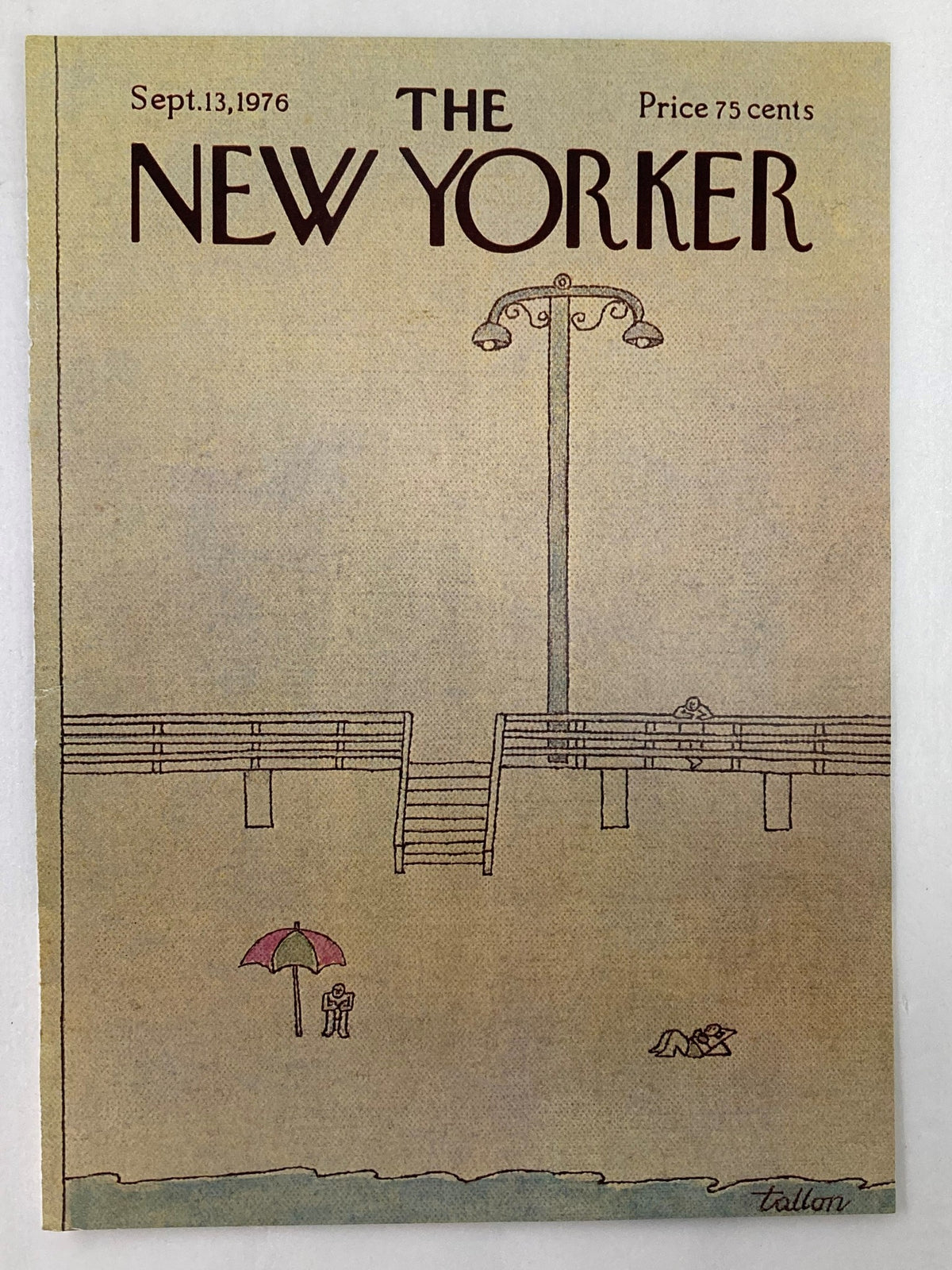 COVER ONLY The New Yorker September 13 1976 Sunbathing by Robert Tallon, showcasing a charming beach cover design with minimalistic graphics and pastel colors for a classic feel.