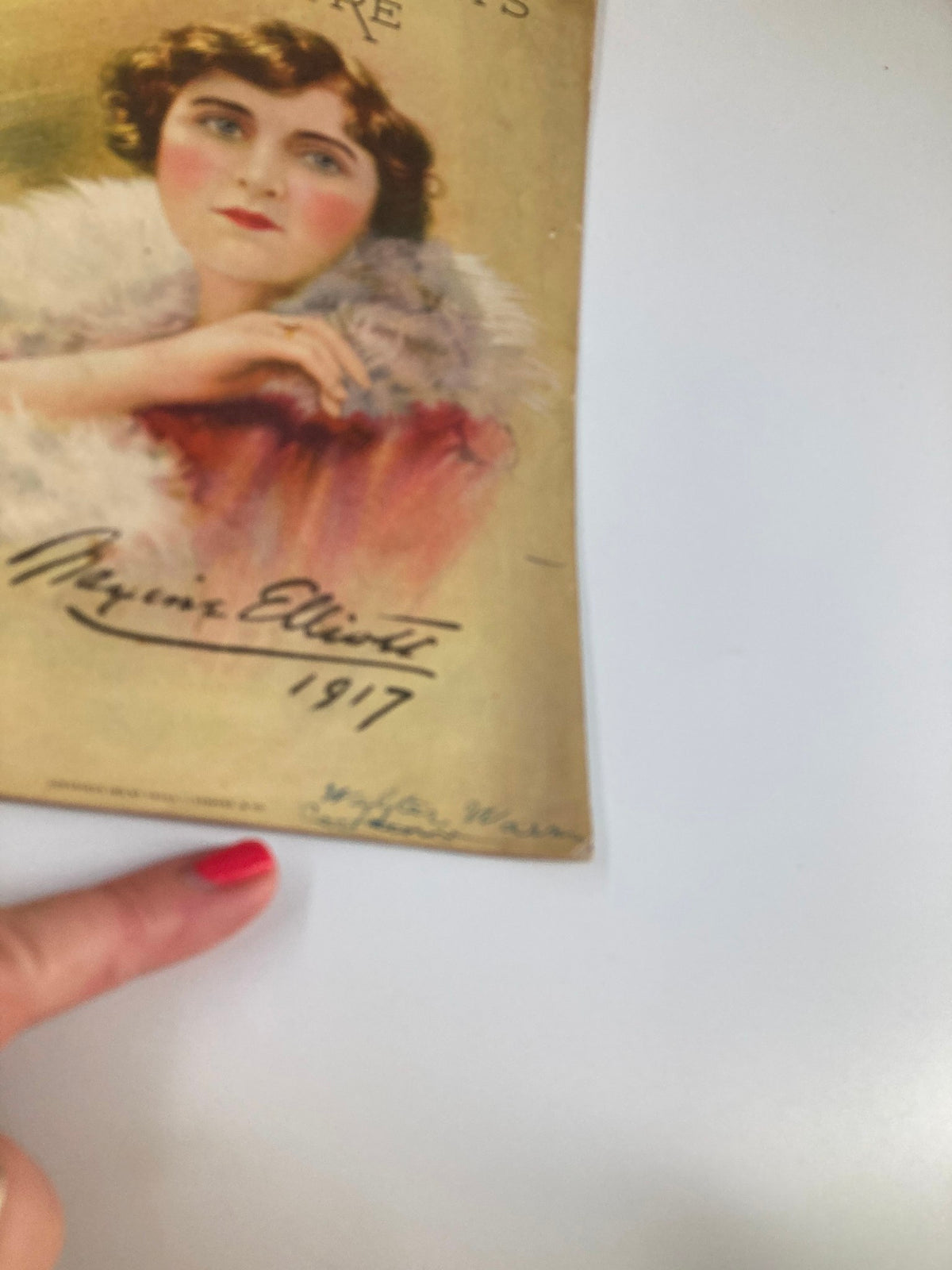 Close-up of the front cover of the 1917 Playbill for Maxine Elliott's Theatre, highlighting Marjorie Rambeau's name and a classic artistic signature.