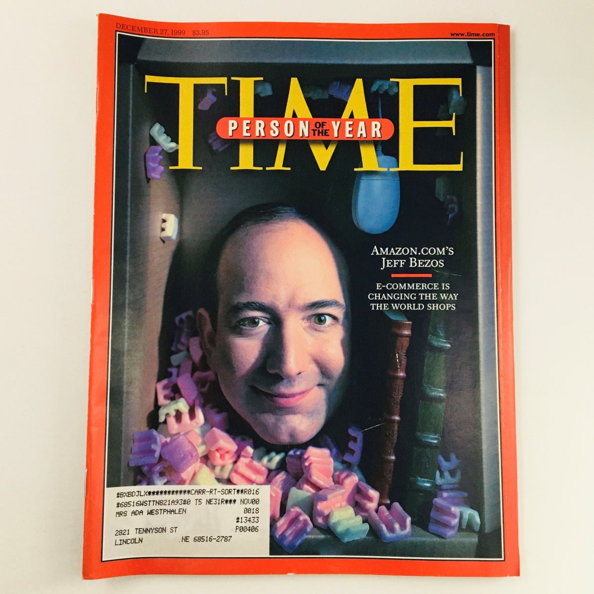 Cover of Time Magazine December 27, 1999 featuring Amazon's Jeff Bezos, highlighting e-commerce's impact on shopping.