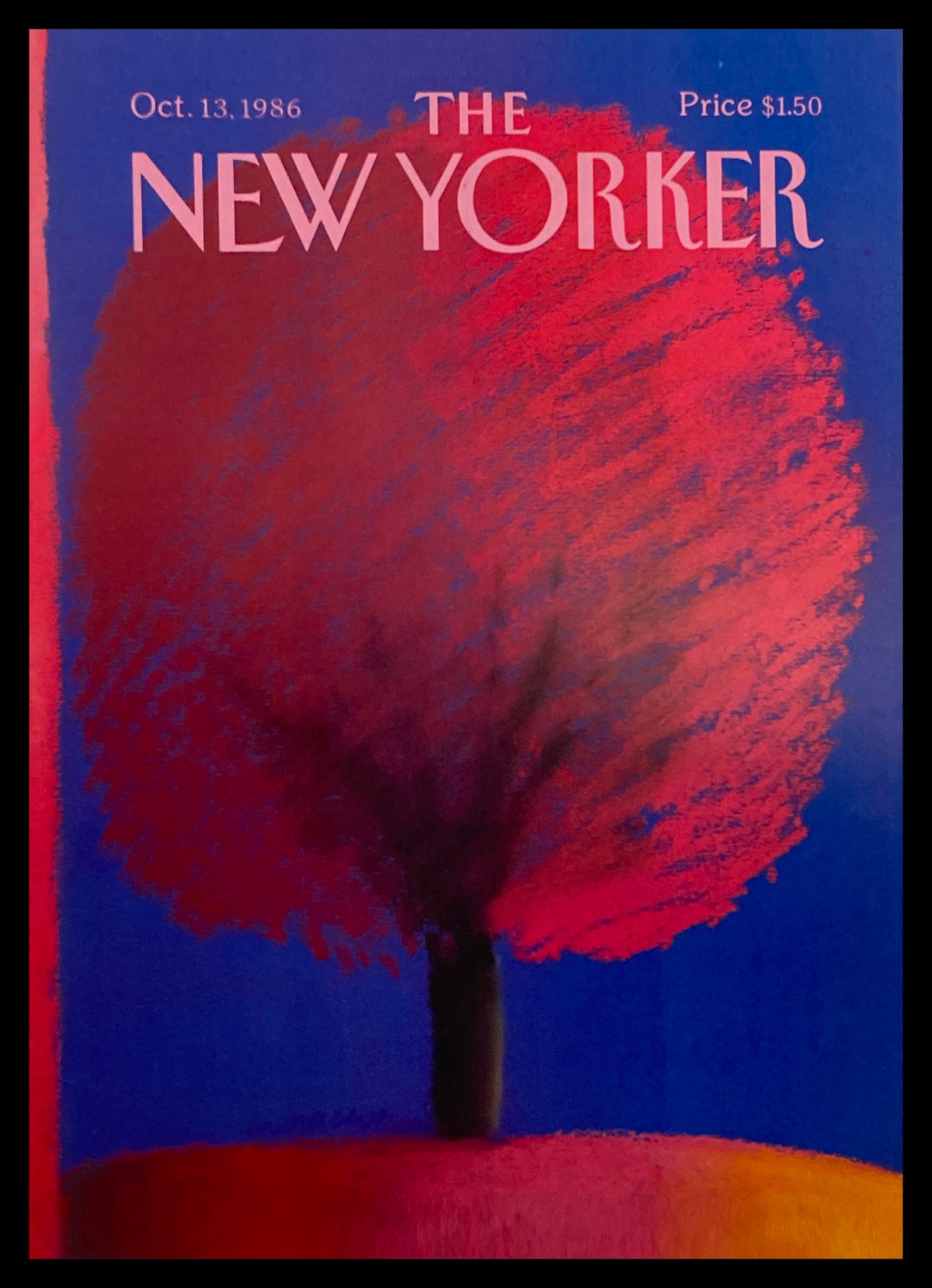 COVER ONLY The New Yorker October 13, 1986 featuring vibrant Red Tree artwork by Merlc Nacht, showcasing a colorful background and striking artistic design.