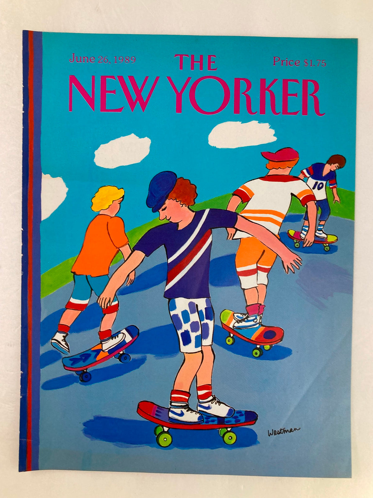 COVER ONLY The New Yorker June 26, 1989 Skateboarding by Westman featuring an illustrated cover with young skateboarders in colorful outfits, reflecting the lively skateboarding scene of the late 1980s.